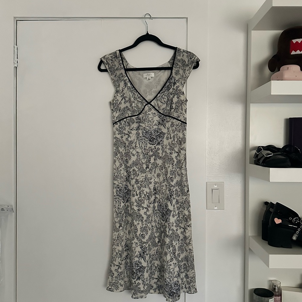 LOFT Black and White Floral Midi Dress